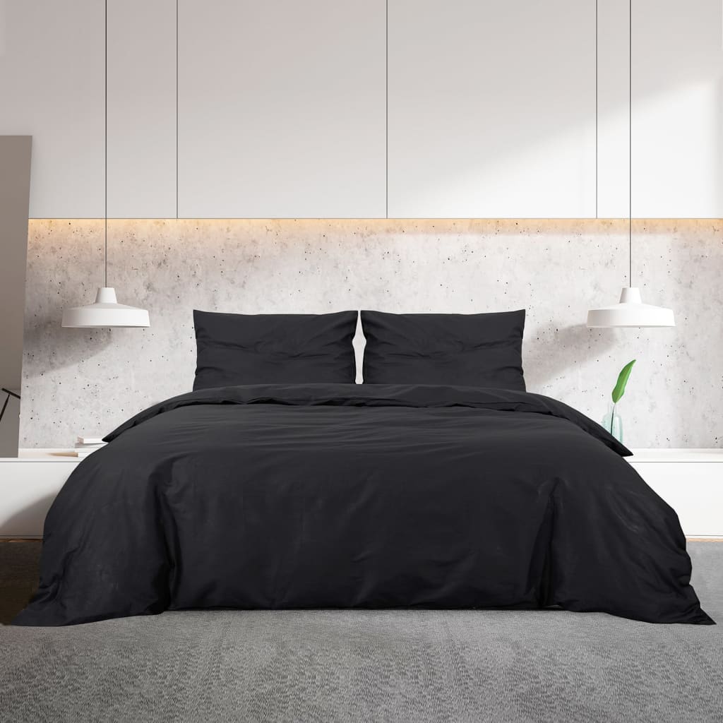 Duvet Cover Set Black 240X220 Cm Cotton