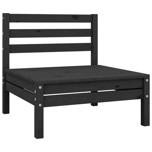 Garden Middle Sofa Black Solid Wood Pine