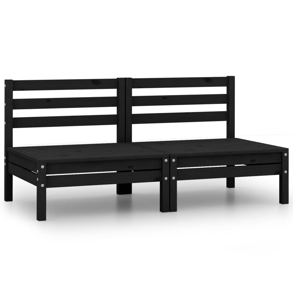 Garden Middle Sofas 2 Pcs Black Solid Pinewood