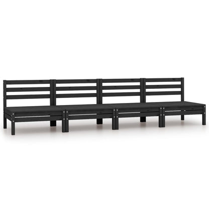 Garden Middle Sofas 4 Pcs Black Solid Pinewood