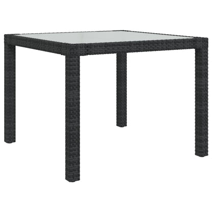 Garden Table 90X90X75 Cm Tempered Glass And Poly Rattan Black