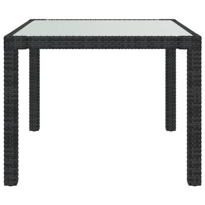 Garden Table 90X90X75 Cm Tempered Glass And Poly Rattan Black