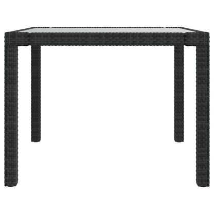 Garden Table 90X90X75 Cm Tempered Glass And Poly Rattan Black