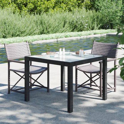 Garden Table 90X90X75 Cm Tempered Glass And Poly Rattan Black