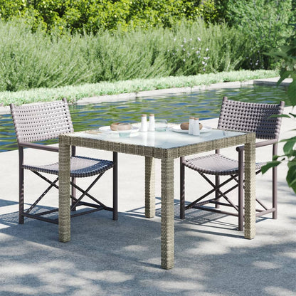 Garden Table 90X90X75 Cm Tempered Glass And Poly Rattan Grey