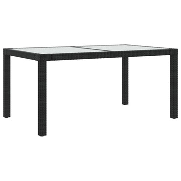 Garden Table 150X90X75 Cm Tempered Glass And Poly Rattan Black