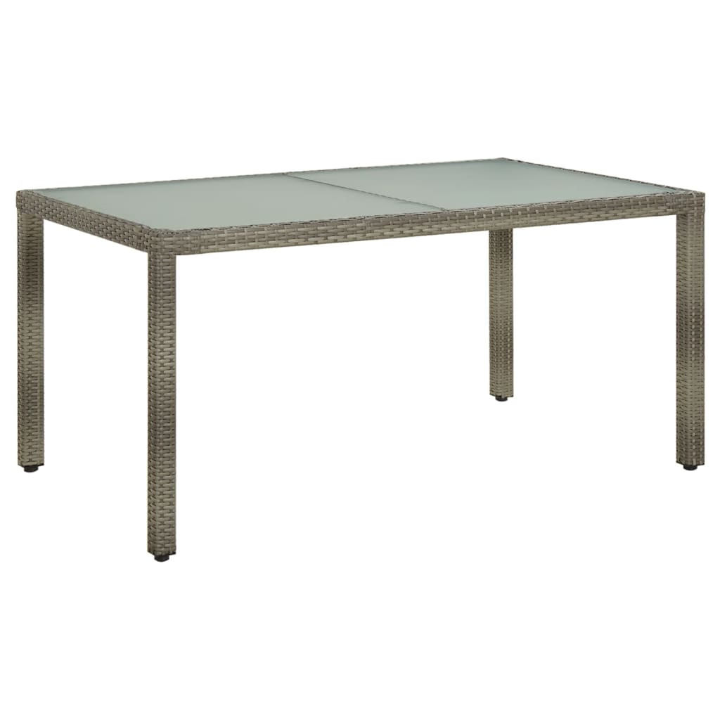 Garden Table 150X90X75 Cm Tempered Glass And Poly Rattan Grey