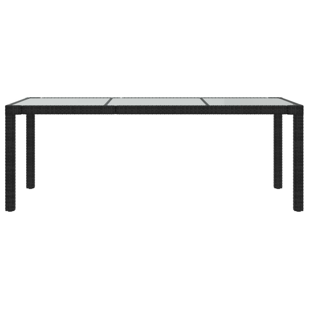 Garden Table Black 190X90X75 Cm Tempered Glass And Poly Rattan