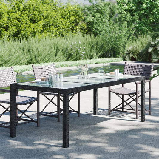 Garden Table Black 190X90X75 Cm Tempered Glass And Poly Rattan