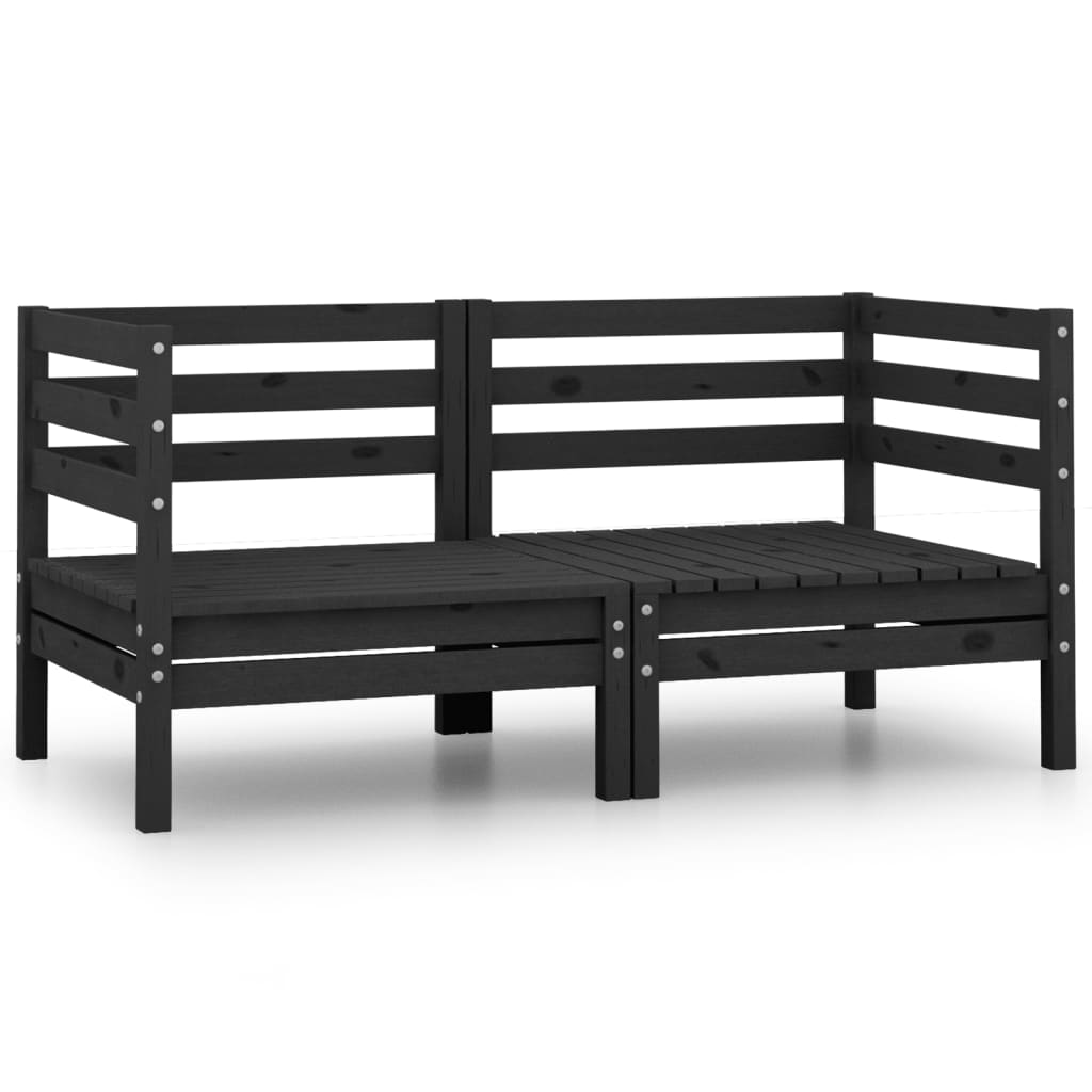 Garden 2-Seater Sofa Black Solid Pinewood