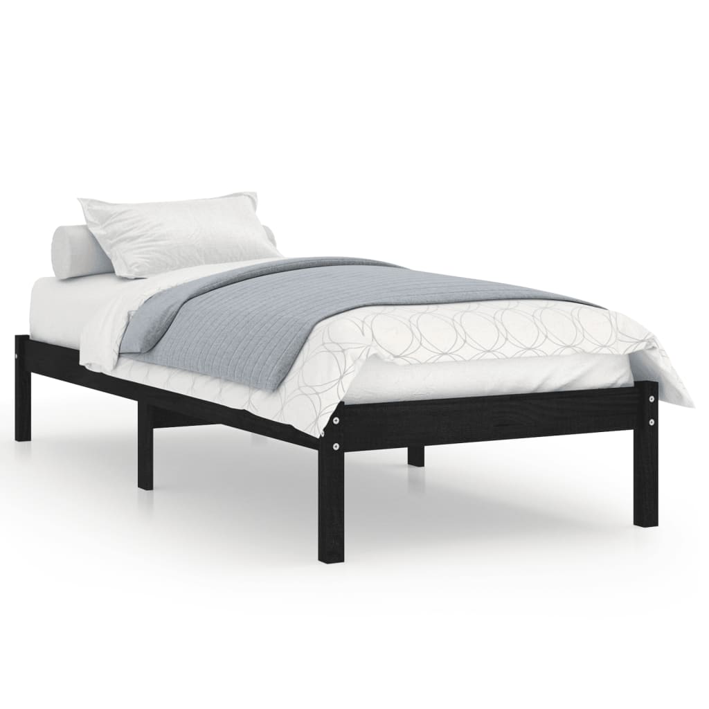 Bed Frame Black Solid Wood Pine 100X200 Cm