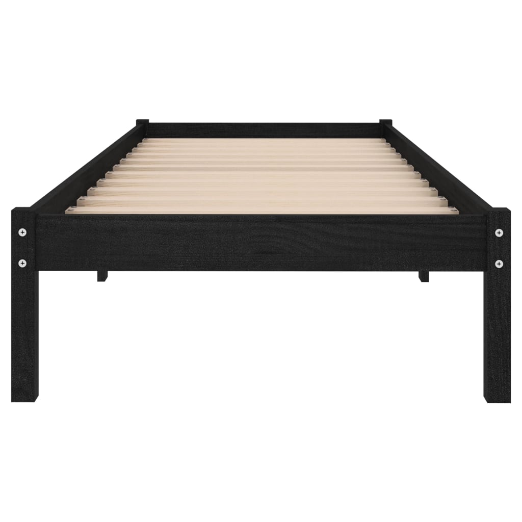 Bed Frame Black Solid Wood Pine 100X200 Cm