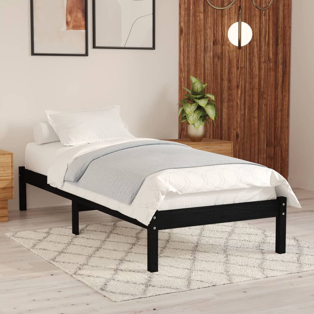 Bed Frame Black Solid Wood Pine 100X200 Cm