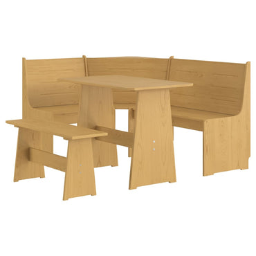 3 Piece Dining Set Honey Brown Solid Wood Pine