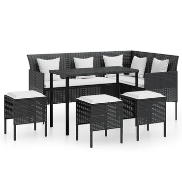 5 Piece L-Shaped Couch Sofa Set With Cushions Poly Rattan Black