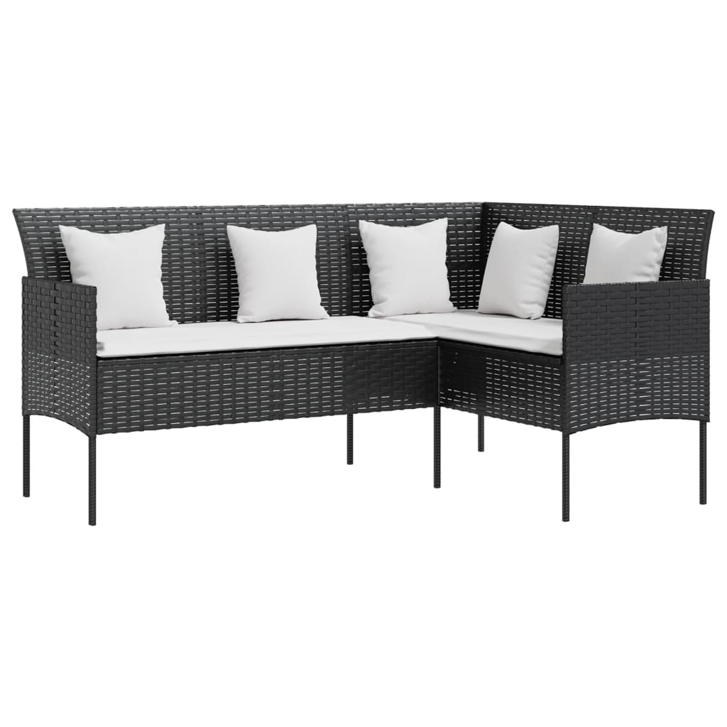 5 Piece L-Shaped Couch Sofa Set With Cushions Poly Rattan Black