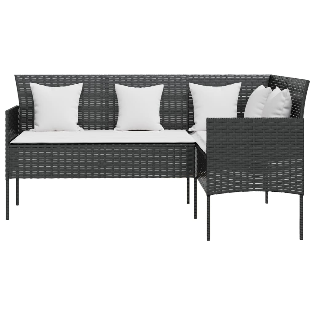 5 Piece L-Shaped Couch Sofa Set With Cushions Poly Rattan Black