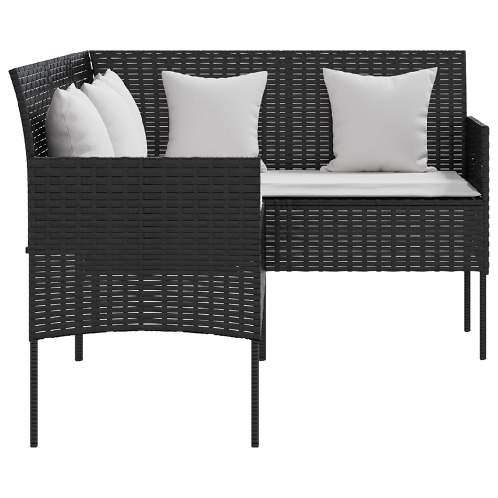 5 Piece L-Shaped Couch Sofa Set With Cushions Poly Rattan Black