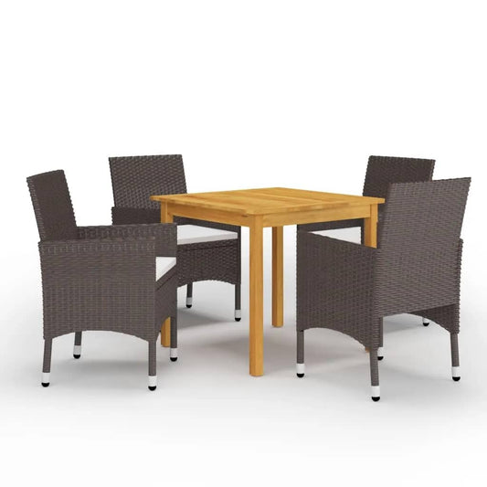 5 Piece Garden Dining Set With Cushions Brown