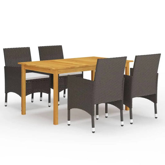 5 Piece Garden Dining Set With Cushions Brown