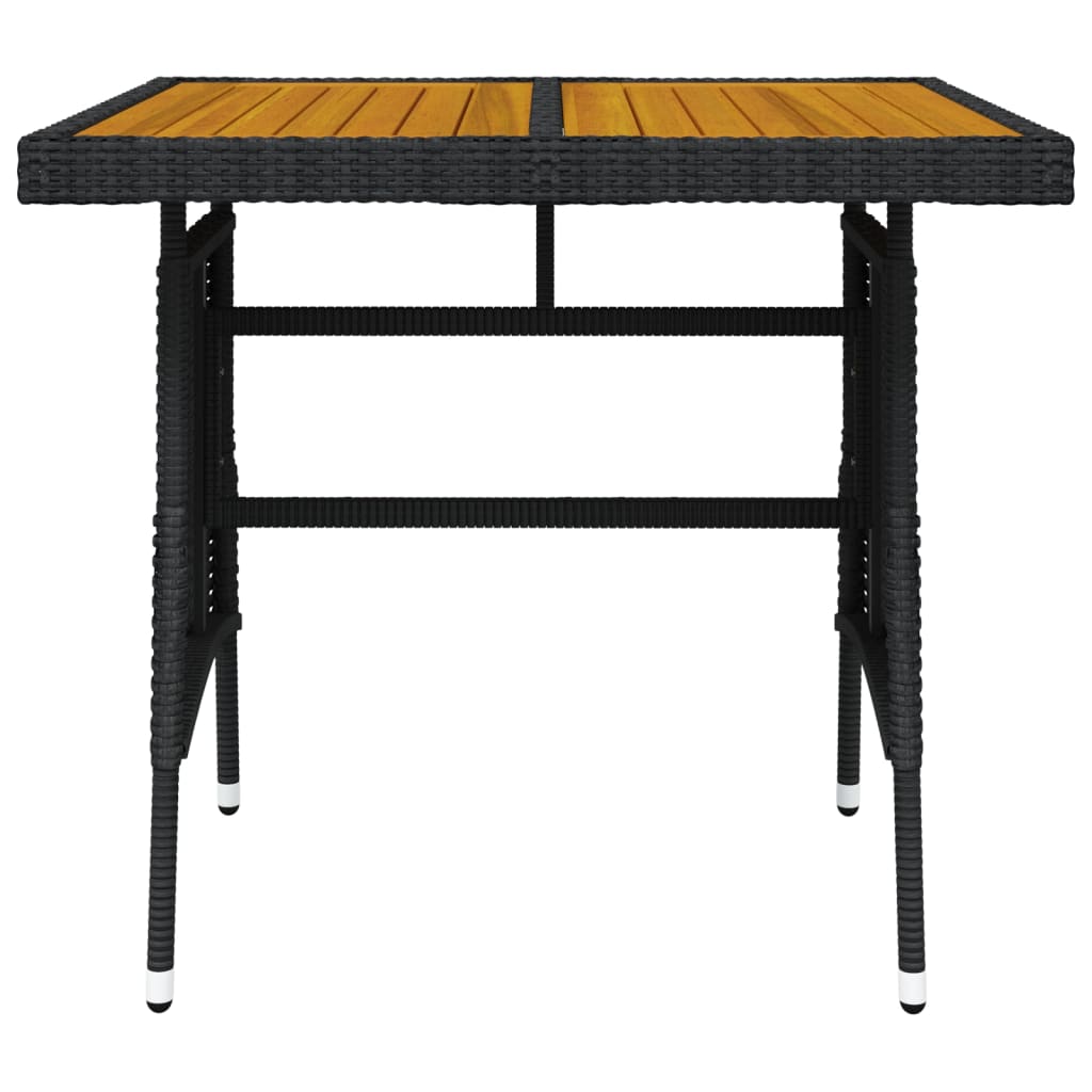 Garden Table Black 70X70X72 Cm Poly Rattan & Solid Acacia Wood