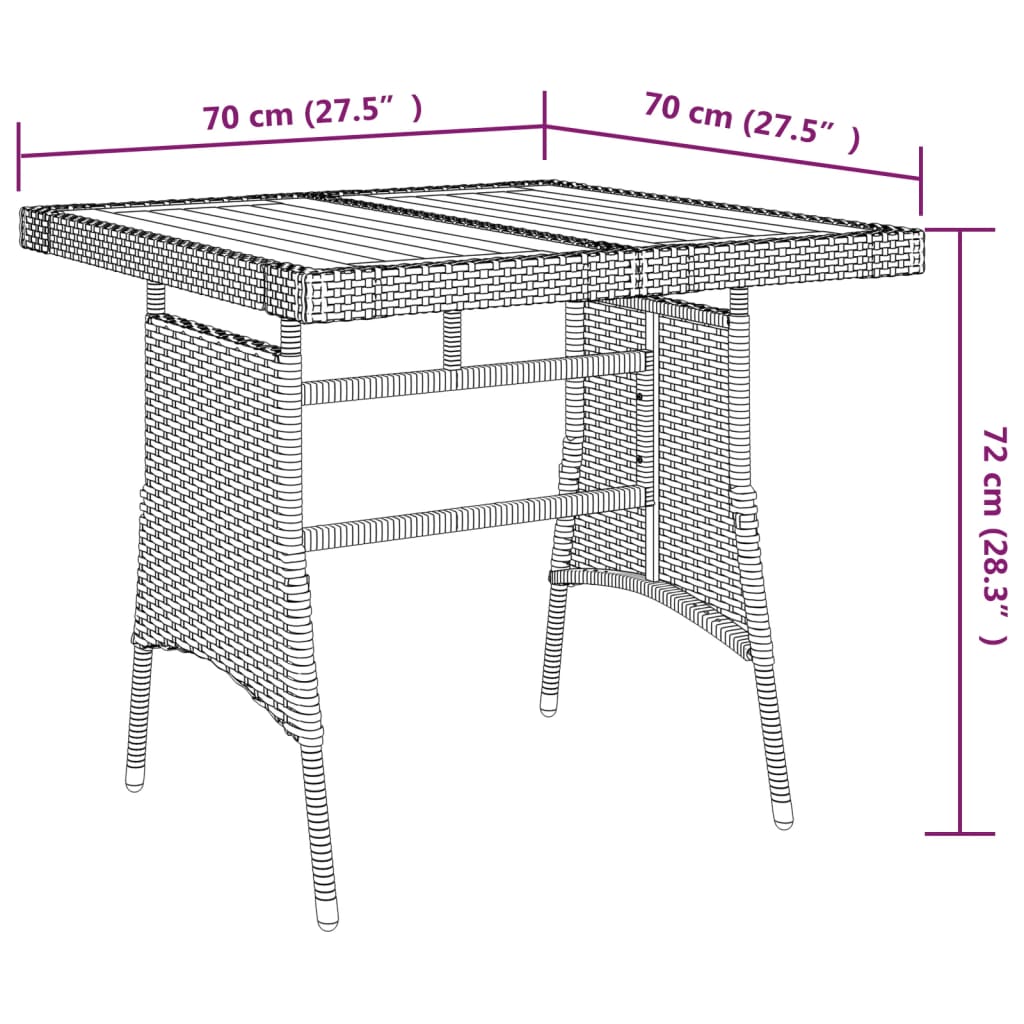 Garden Table Black 70X70X72 Cm Poly Rattan & Solid Acacia Wood