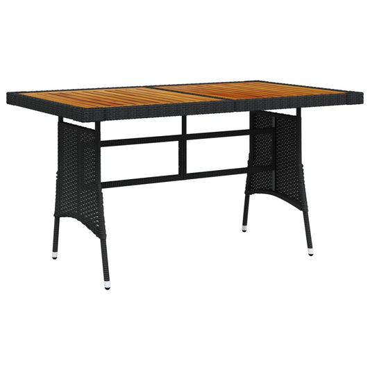 Garden Table Black 130X70X72 Cm Poly Rattan & Solid Acacia Wood