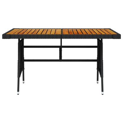 Garden Table Black 130X70X72 Cm Poly Rattan & Solid Acacia Wood