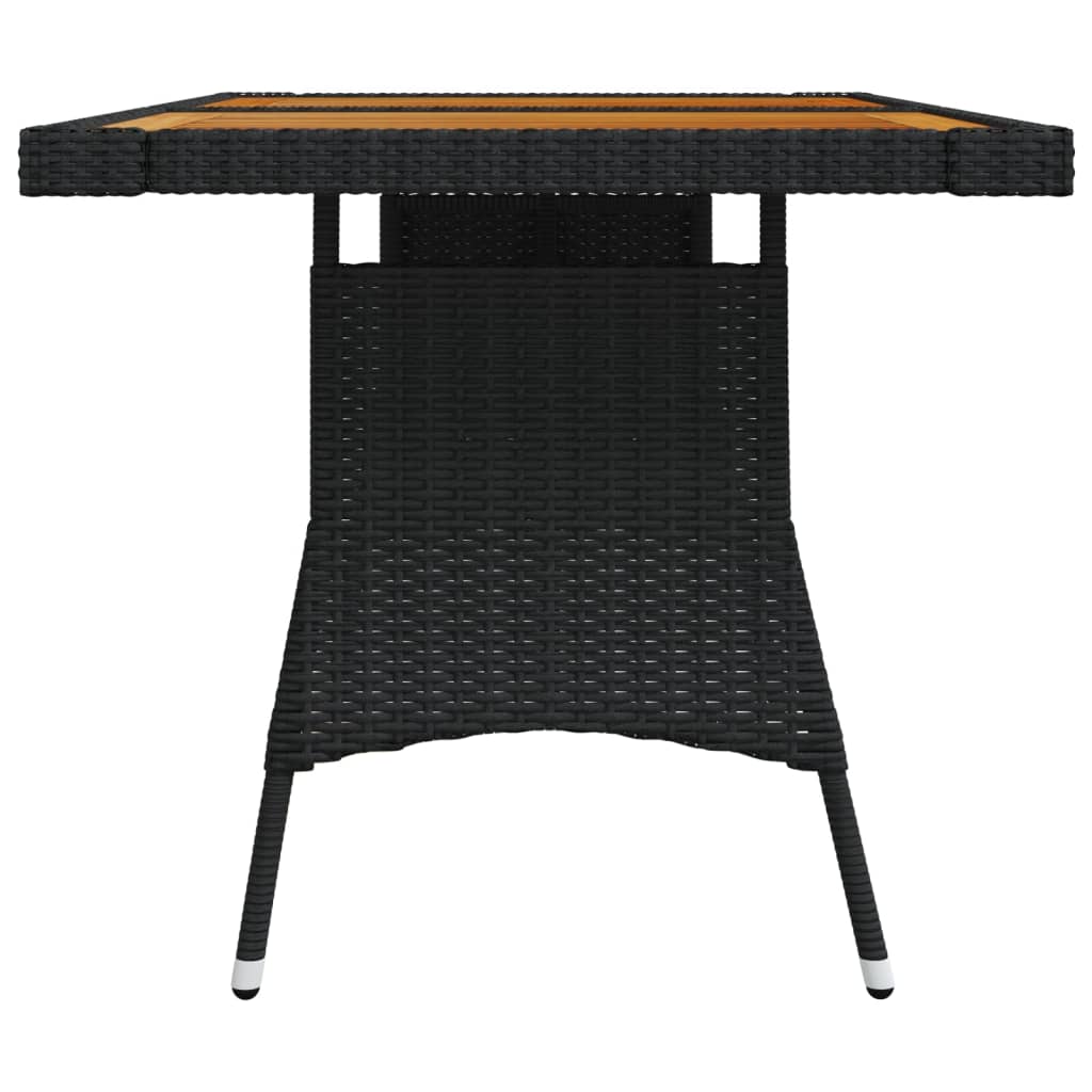 Garden Table Black 130X70X72 Cm Poly Rattan & Solid Acacia Wood