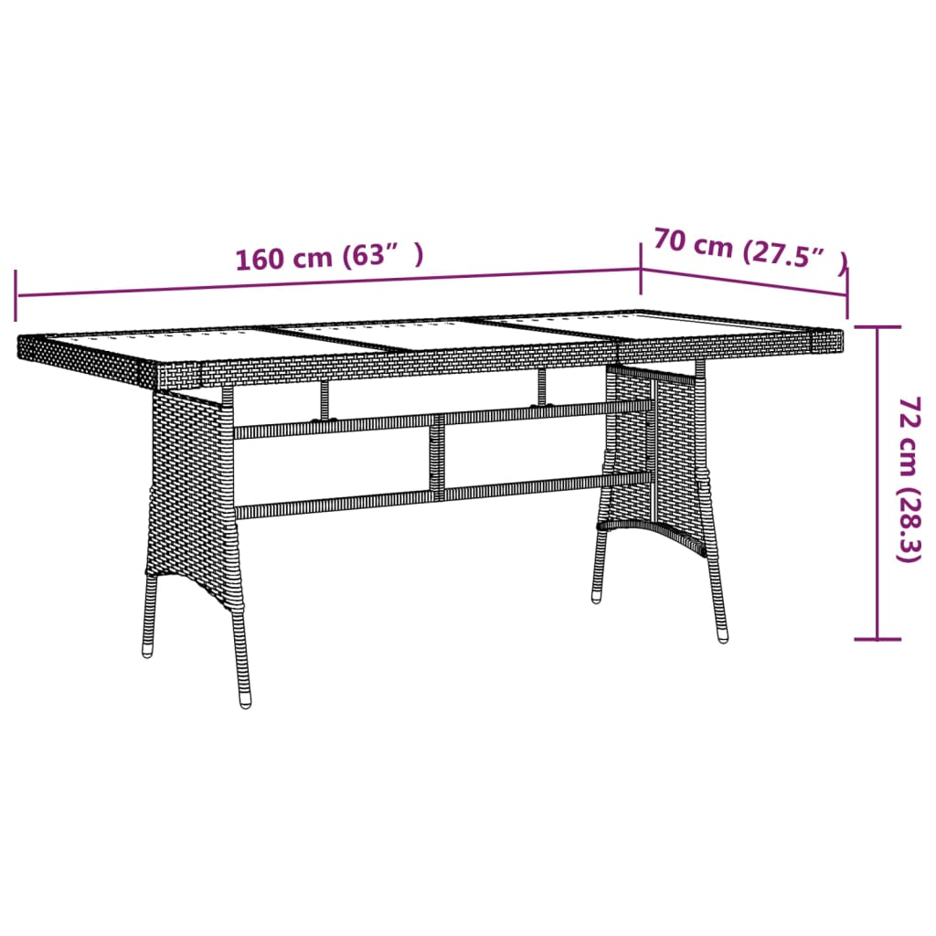 Garden Table Grey 160X70X72 Cm Poly Rattan & Solid Acacia Wood