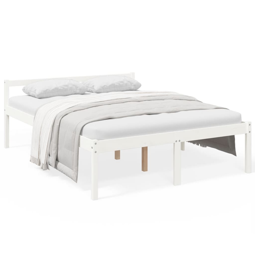 Bed Frame White 150X200 Cm King Size Solid Wood Pine