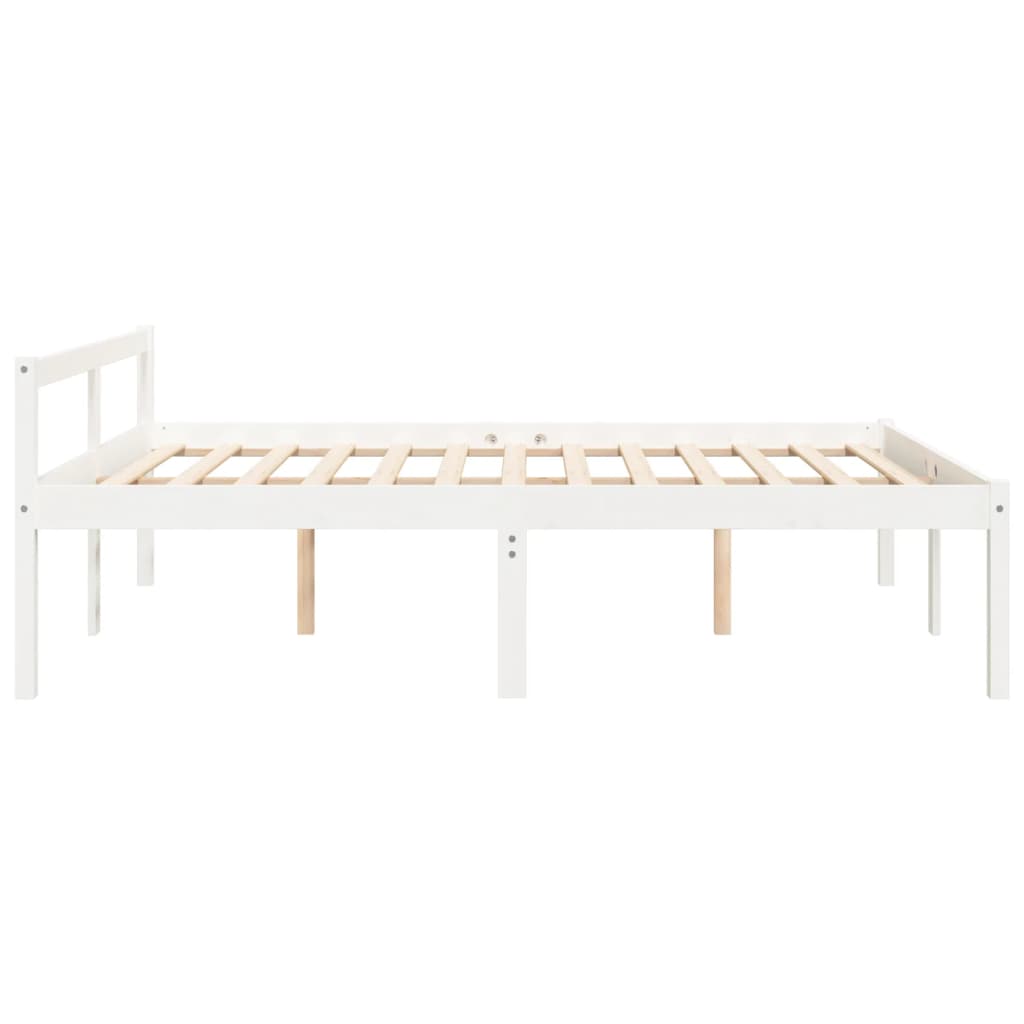 Bed Frame White 150X200 Cm King Size Solid Wood Pine