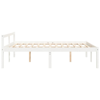 Bed Frame White 150X200 Cm King Size Solid Wood Pine