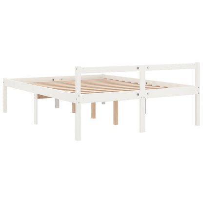 Bed Frame White 150X200 Cm King Size Solid Wood Pine