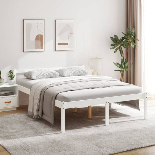 Bed Frame White 150X200 Cm King Size Solid Wood Pine