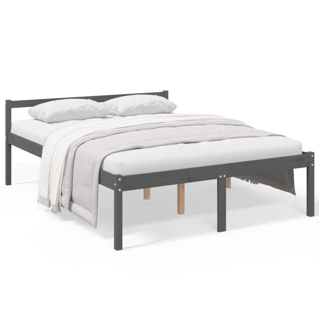 Bed Frame Grey 150X200 Cm King Size Solid Wood Pine