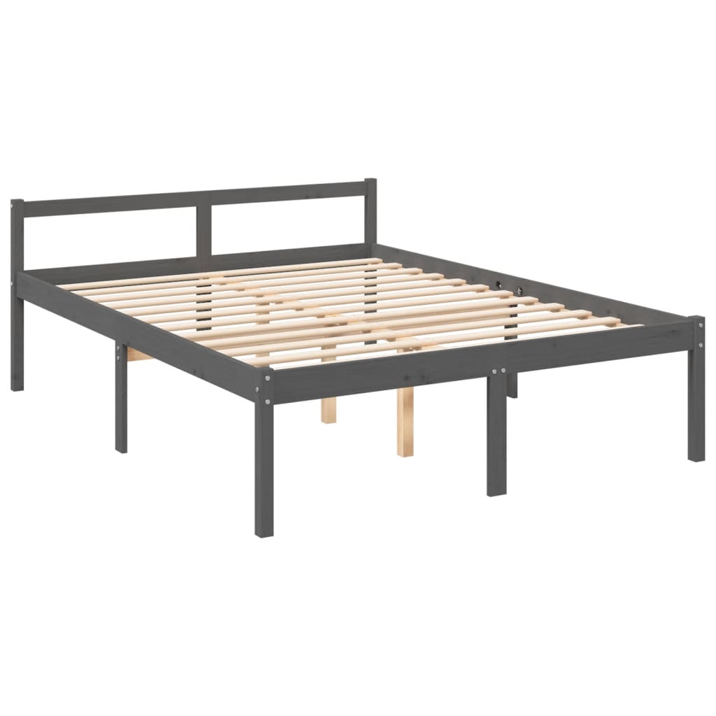 Bed Frame Grey 150X200 Cm King Size Solid Wood Pine