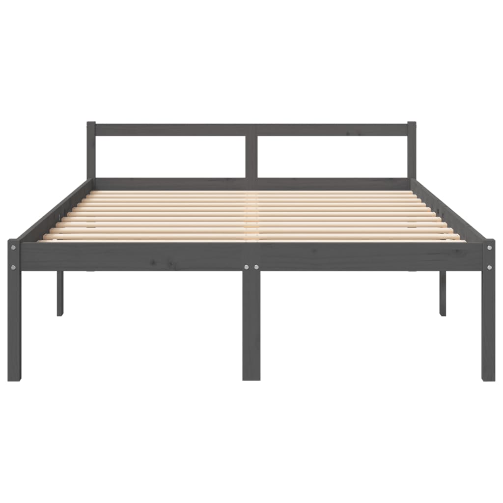 Bed Frame Grey 150X200 Cm King Size Solid Wood Pine