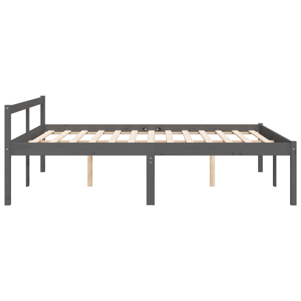 Bed Frame Grey 150X200 Cm King Size Solid Wood Pine