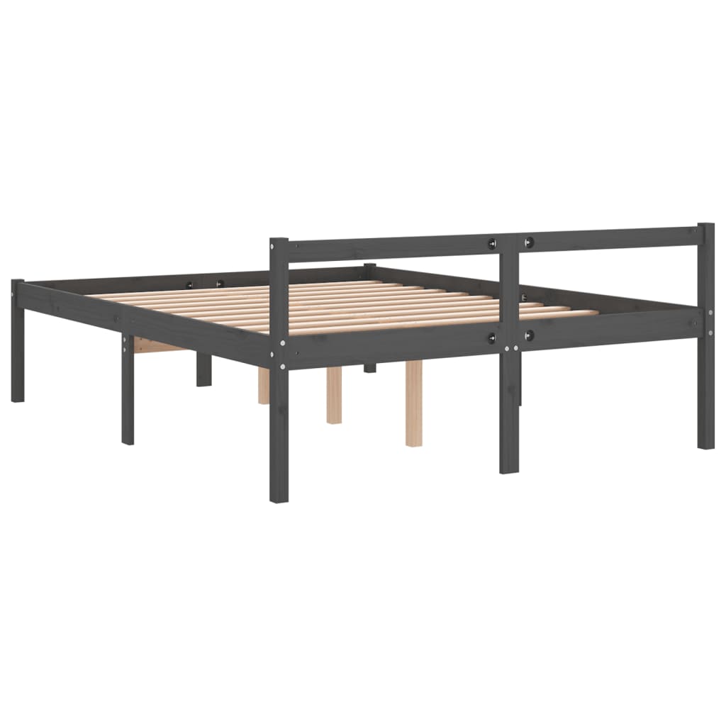 Bed Frame Grey 150X200 Cm King Size Solid Wood Pine