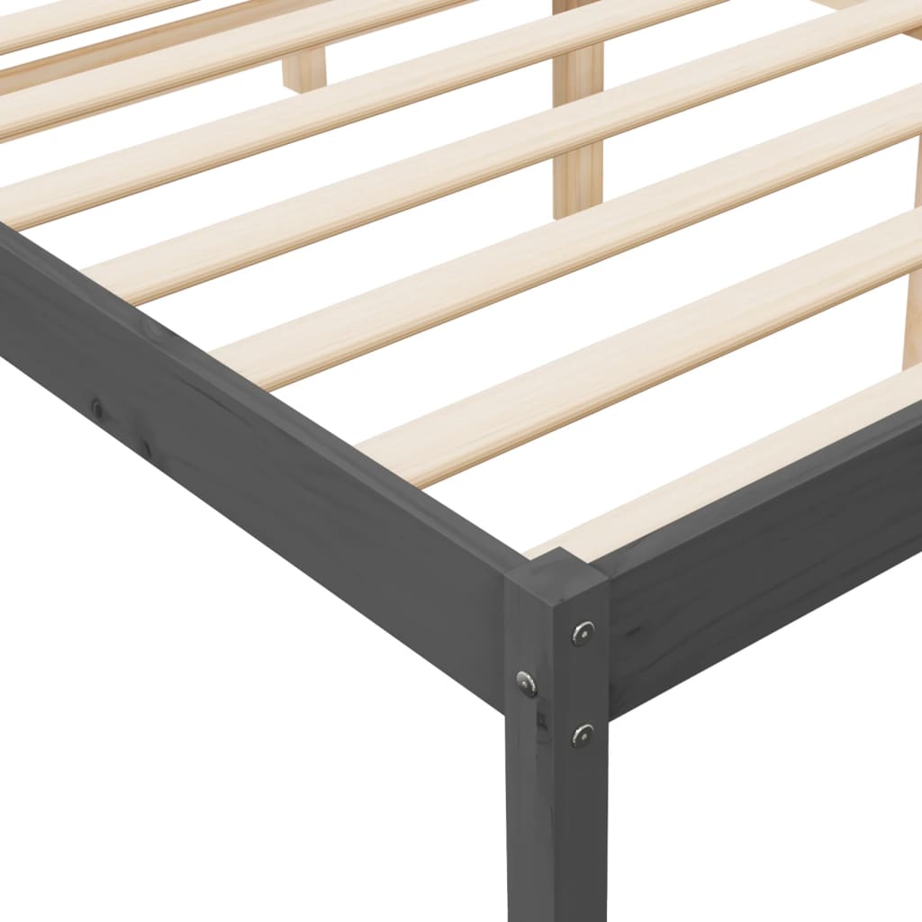 Bed Frame Grey 150X200 Cm King Size Solid Wood Pine