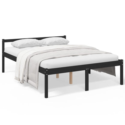 Bed Frame Black 150X200 Cm King Size Solid Wood Pine