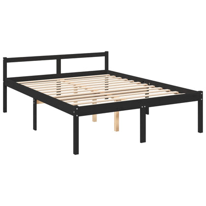 Bed Frame Black 150X200 Cm King Size Solid Wood Pine