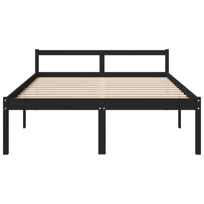 Bed Frame Black 150X200 Cm King Size Solid Wood Pine