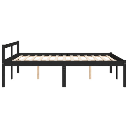 Bed Frame Black 150X200 Cm King Size Solid Wood Pine