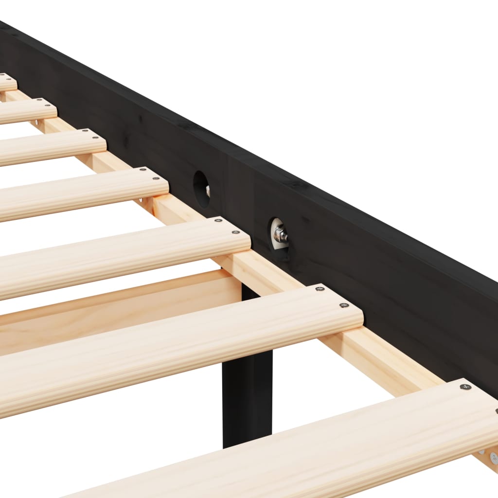 Bed Frame Black 150X200 Cm King Size Solid Wood Pine