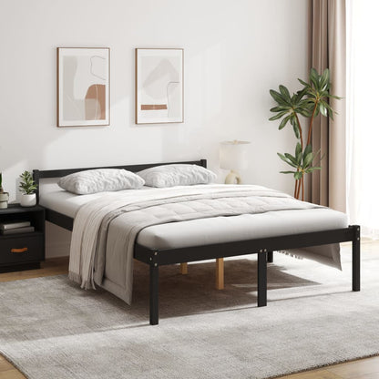 Bed Frame Black 150X200 Cm King Size Solid Wood Pine