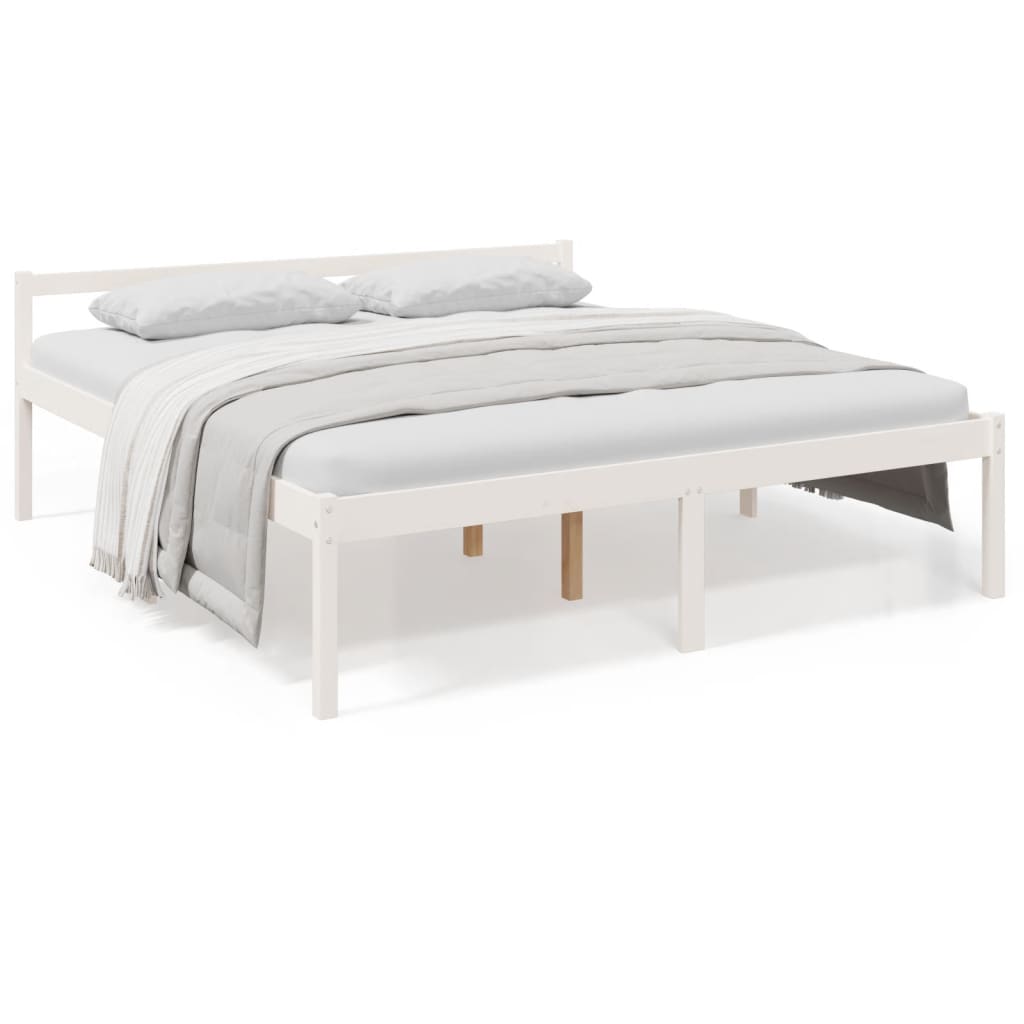 Bed Frame White 180X200Cm Super King Size Solid Wood Pine