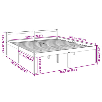 Bed Frame White 180X200Cm Super King Size Solid Wood Pine