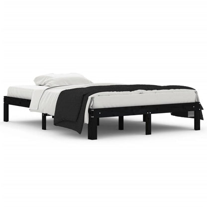 Bed Frame Black Solid Wood 135X190 Cm Double